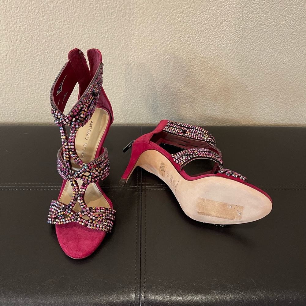 Beaded sandals, 3 1/2” heels